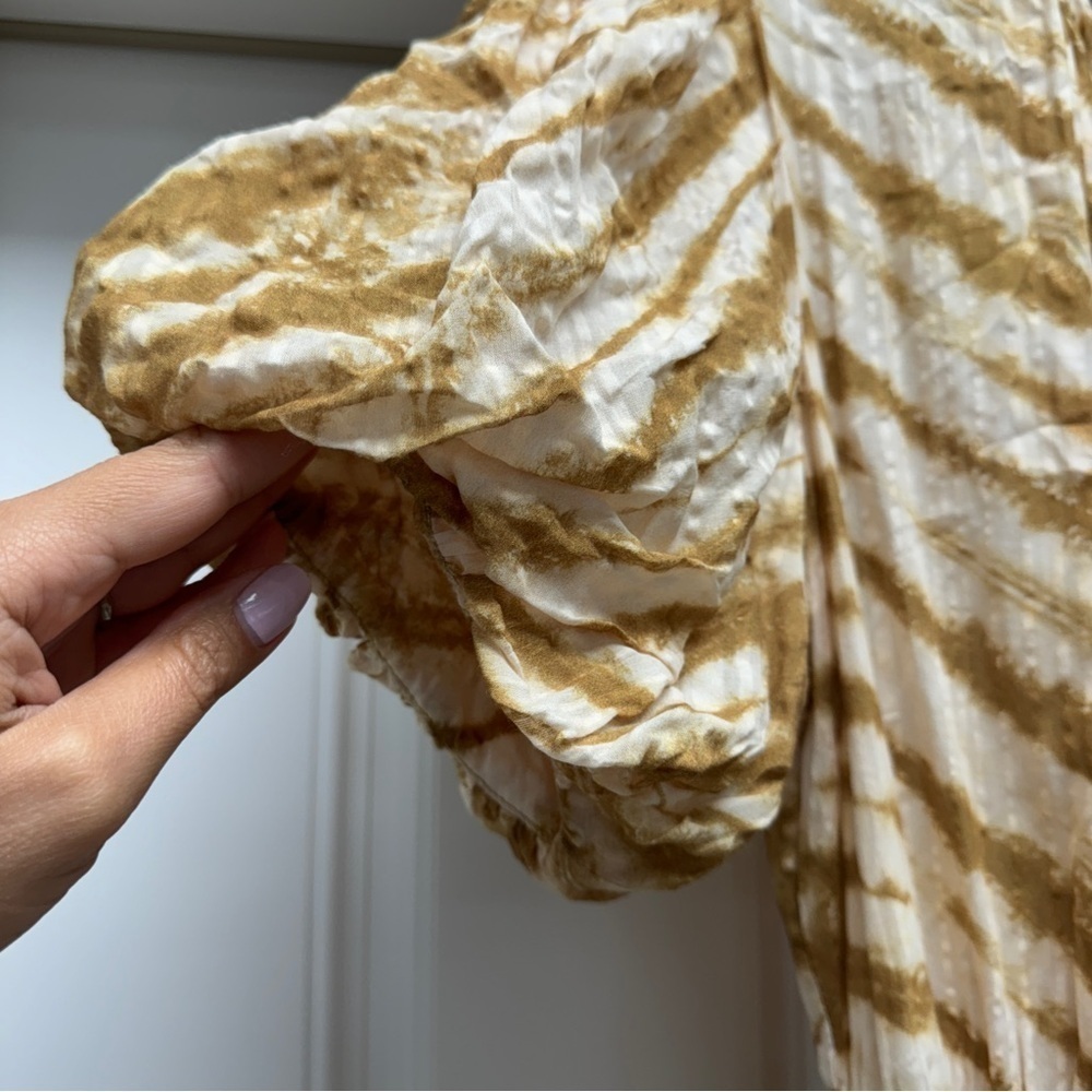 Ulla Johnson Magdalena Midi Dress Sand Tiger Print Puff Sleeves Ruffled - Picture 8 of 16